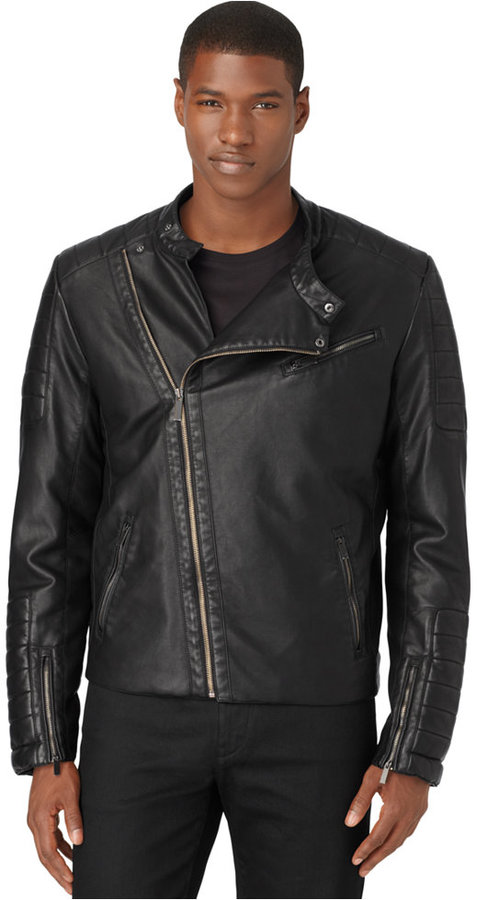 Calvin Klein Black Faux Leather Motorcycle Jacket, $178 | Macy's | Lookastic