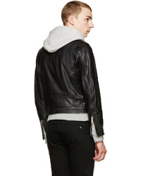 DSQUARED2 Black Grey Hybrid Leather Jacket With Hoodie