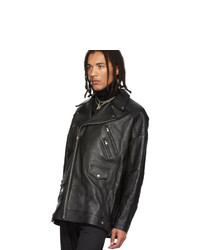 Ader Error Black Leather Armor Rider Jacket