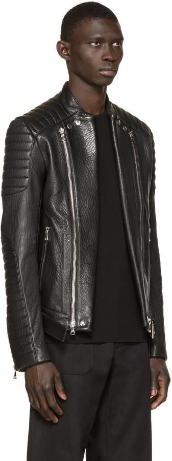 Outlook forræder bagage Balmain Black Leather Biker Jacket, $5,300 | SSENSE | Lookastic