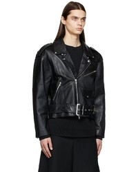 Sankuanz Black Leather Biker Jacket