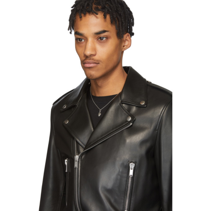 Saint Laurent Black Leather Classic Biker Jacket, $3,545 | SSENSE ...