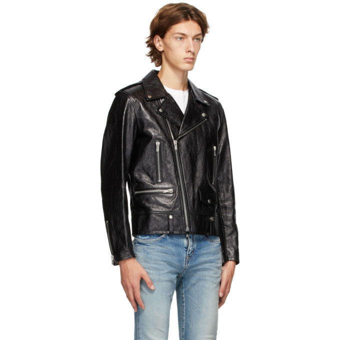 Saint Laurent Black Leather Classic Biker Jacket, $4,990 | SSENSE ...