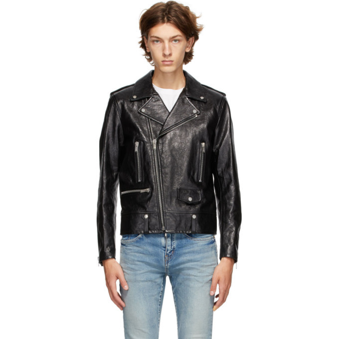 Saint Laurent Black Leather Classic Biker Jacket, $4,990 | SSENSE ...
