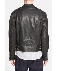 Topman Black Leather Collarless Biker Jacket