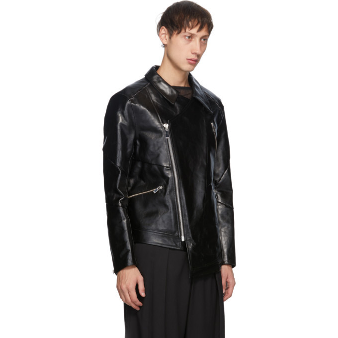 Sulvam Black Leather Grafting Riders Jacket, $2,570 | SSENSE | Lookastic