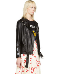 Gucci Black Leather Hand Painted Biker Jacket
