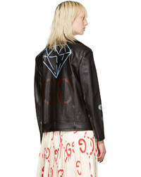 Gucci Black Leather Hand Painted Biker Jacket