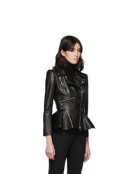 Alexander McQueen Black Leather Peplum Jacket