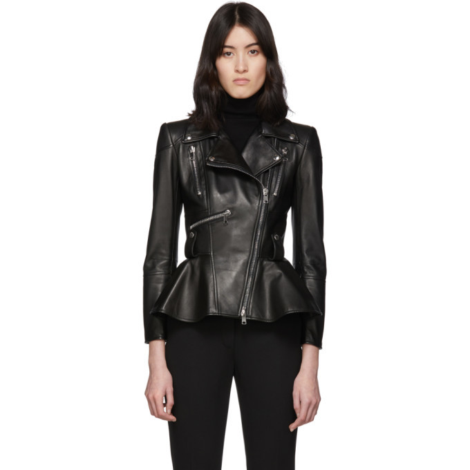 Alexander McQueen Black Leather Peplum Jacket, $4,405 | SSENSE | Lookastic
