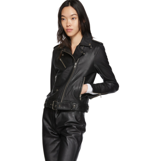 Stand Studio Black Leather Polly Biker Jacket, $275 | SSENSE | Lookastic