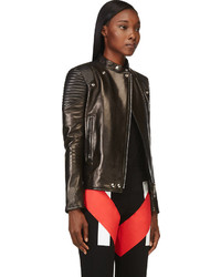Givenchy Black Leather Ribbed Biker Jacket