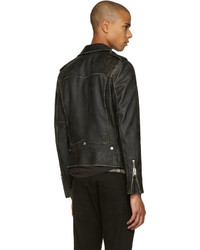 Saint Laurent Black Leather Worn Classic Moto Jacket
