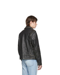 Schott Black Vintaged Fitted Motorcycle Jacket