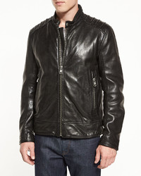 Andrew Marc Boarder Leather Moto Jacket Jet Black