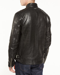 Andrew Marc Boarder Leather Moto Jacket Jet Black