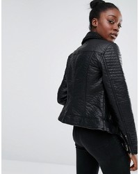 Only Bonded Faux Leather Biker Jacket With Lining