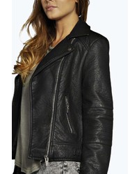Boohoo Julia Quilted Sleeve Faux Leather Biker Jacket