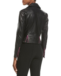 Moschino Boutique Leather Moto Jacket W Contrast Zippers