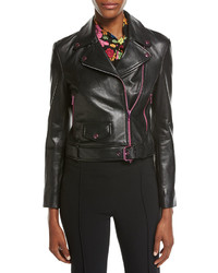 Moschino Boutique Leather Moto Jacket W Contrast Zippers