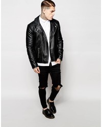 Asos Brand Faux Leather Biker Jacket In Black