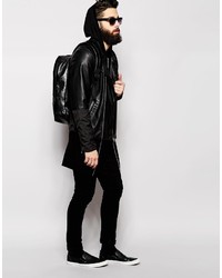 Asos Brand Faux Leather Biker Jacket With Contrast Panels