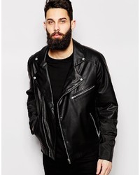 Asos Brand Faux Leather Biker Jacket With Contrast Panels