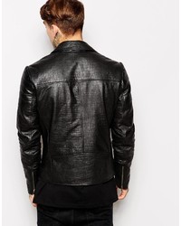 Asos Brand Leather Biker Jacket In Faux Croc Print