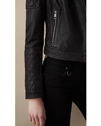 Burberry Grainy Leather Quilted Biker Jacket