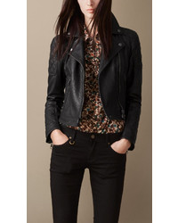 Burberry Grainy Leather Quilted Biker Jacket