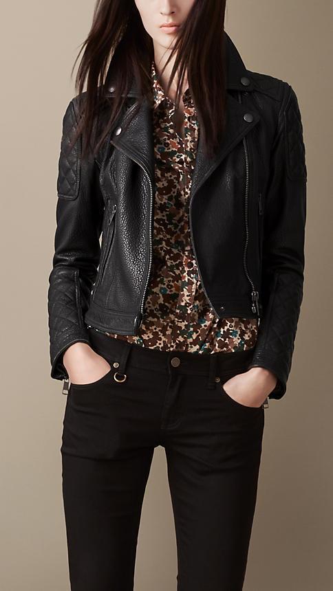 Interessant Shaded manuskript Burberry Grainy Leather Quilted Biker Jacket, $1,695 | Burberry | Lookastic
