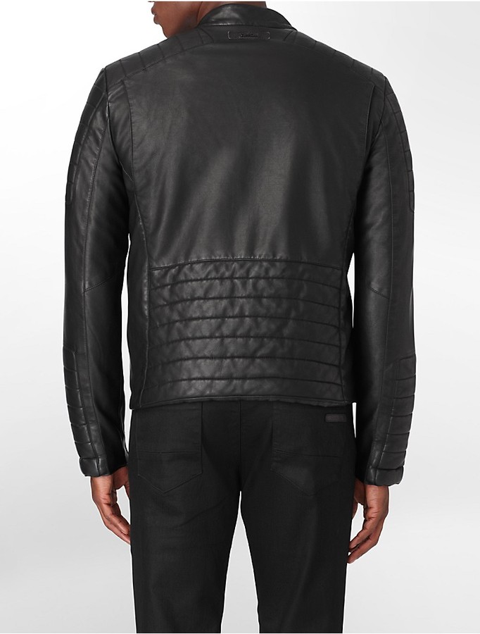 Calvin Klein Black Faux Leather Motorcycle Jacket, $178