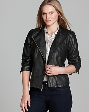 Calvin Klein Plus Embossed Moto Jacket, $71 | Bloomingdale's | Lookastic