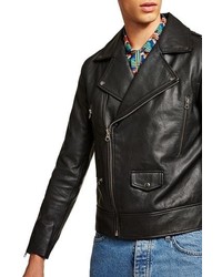 Topman Classic Fit Leather Biker Jacket