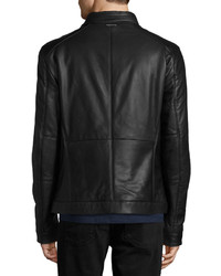 BOSS Classic Leather Biker Jacket Black