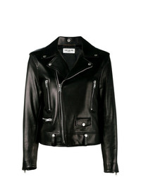 Women's Black Leather Biker Jacket, Grey Tank, Light Blue Ripped Denim ...