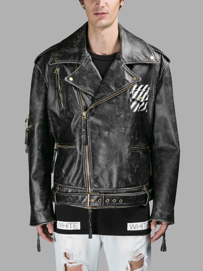 off-white c/o virgil abloh brushed biker leather jacket men