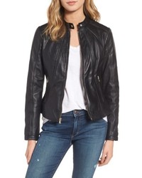 GUESS Collarless Leather Moto Jacket