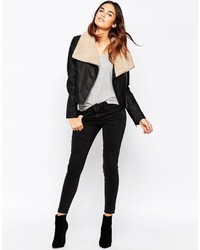 Asos Collection Biker Jacket With Borg Waterfall
