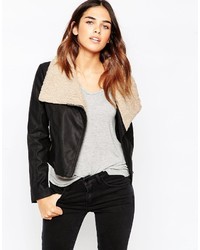 Asos Collection Biker Jacket With Borg Waterfall