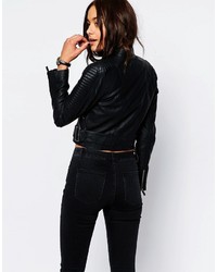Asos Collection Cropped Biker Jacket With Buckle Detail
