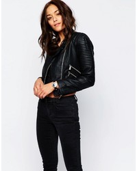 Asos Collection Cropped Biker Jacket With Buckle Detail