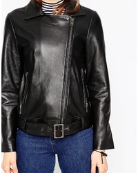 Asos Collection Premium Biker Jacket In Leather With Fleece Collar