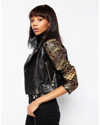 Asos Collection Premium Leather Biker With Coin Embellisht