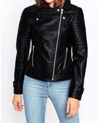 Asos Collection Ultimate Biker Jacket With Zip Detail In Leather