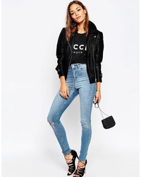 Asos Collection Ultimate Biker Jacket With Zip Detail In Leather