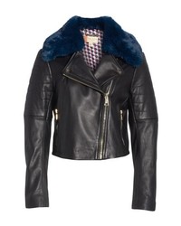 Ted Baker London Colour By Numbers Leather Biker Jacket With Faux