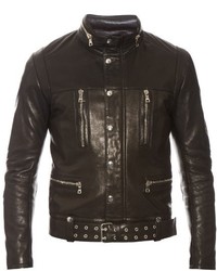 Balmain Concealed Hood Leather Biker Jacket