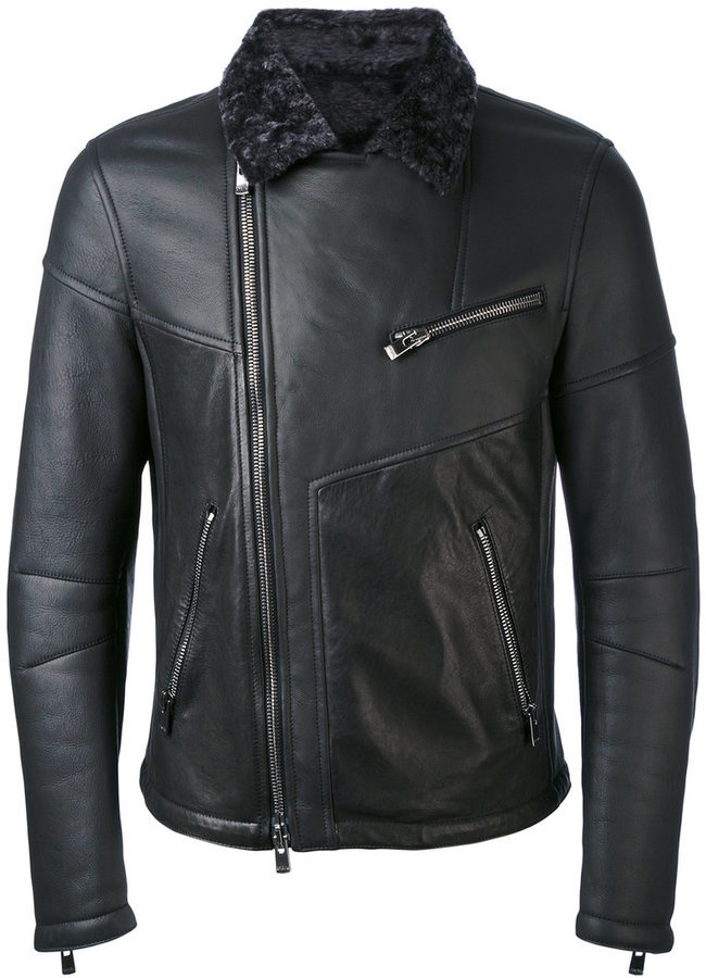 Drome Contrast Collar Biker Jacket, $2,359 | farfetch.com | Lookastic