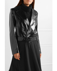 Givenchy Cropped Double Breasted Glossed Leather Biker Jacket